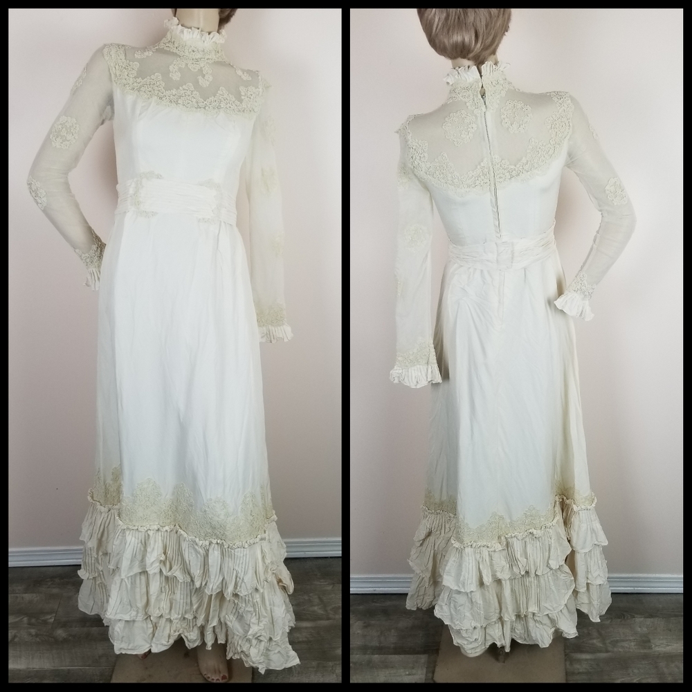 Vintage lace long sleeve wedding gown high neck